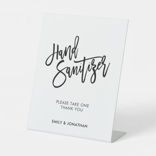 Huwelijk Stijlvolle Zwarte Script Hand Sanitizer Reclamebord Met Voetstuk (Voorkant)