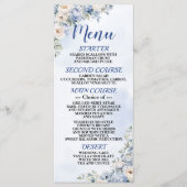 Huwelijk Stoffig Blauw Waterverf Ivoor Bloemen Din Menu (Voorkant)