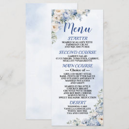 Huwelijk Stoffig Blauw Waterverf Ivoor Bloemen Din Menu