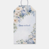 Huwelijk Stoffig Blauw Waterverf Ivoren Bloemen Bl Cadeaulabel (Voorkant)