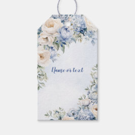 Huwelijk Stoffig Blauw Waterverf Ivoren Bloemen Bl Cadeaulabel