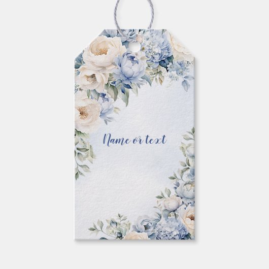 Huwelijk Stoffig Blauw Waterverf Ivoren Bloemen Bl Cadeaulabel (Voorkant)