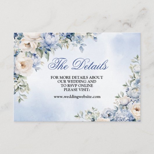 Huwelijk Stoffig Blauw Waterverf Ivoren Bloemen Bl Informatiekaartje (Voorkant)