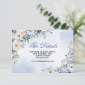 Huwelijk Stoffig Blauw Waterverf Ivoren Bloemen Bl Informatiekaartje (Staand voorkant)