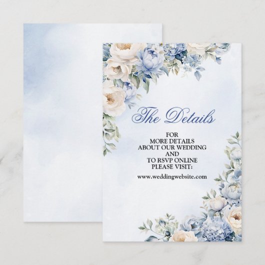 Huwelijk Stoffig Blauw Waterverf Ivoren Bloemen Bl Informatiekaartje (Voorkant / Achterkant)
