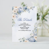Huwelijk Stoffig Blauw Waterverf Ivoren Bloemen Bl Informatiekaartje (Staand voorkant)