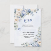 Huwelijk Stoffig Blauw Waterverf Ivoren Bloemen Bl RSVP Kaartje (Voorkant)