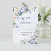 Huwelijk Stoffig Blauw Waterverf Ivoren Bloemen Bl RSVP Kaartje (Staand voorkant)