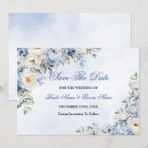 Huwelijk Stoffig Blauw Waterverf Ivoren Bloemen Bl