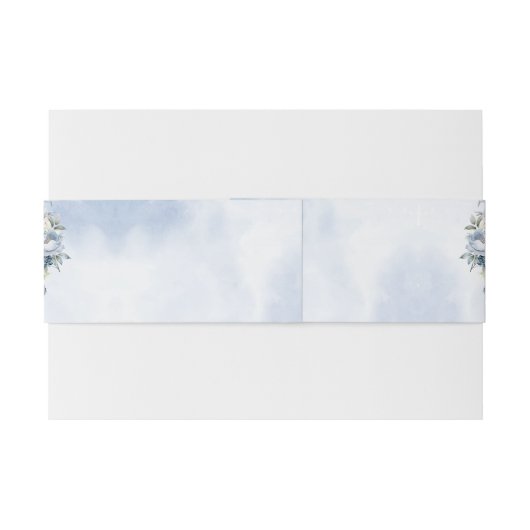 Huwelijk Stoffig Blauw Waterverf Ivoren Bloemen Bl Uitnodigingen Wikkel (Achterkant Voorbeeld)