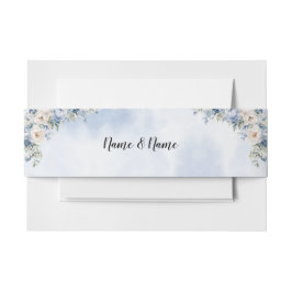 Huwelijk Stoffig Blauw Waterverf Ivoren Bloemen Bl Uitnodigingen Wikkel