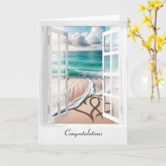 Huwelijk Strand Harten in het raam Kaart (Gele Bloem)