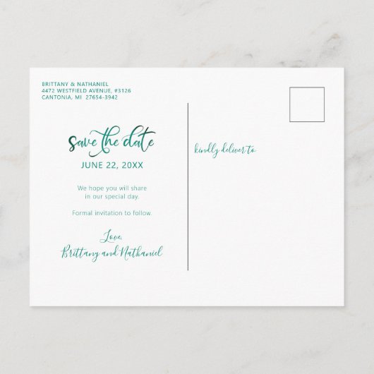 Huwelijk Tropische Strand Bestemming Seashells Aankondigingskaart (Achterkant)