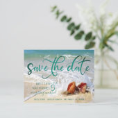 Huwelijk Tropische Strand Bestemming Seashells Aankondigingskaart (Staand voorkant)