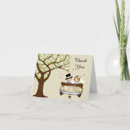 Huwelijk Trouwkaart met Bruid en Bruidegom in Auto Bedankkaart