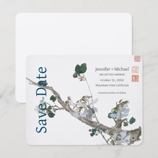 Huwelijk Trouwkalligrafie Bloemen Waterverf Save The Date (Voorkant / Achterkant)