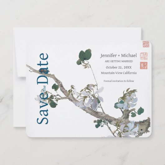 Huwelijk Trouwkalligrafie Bloemen Waterverf Save The Date (Voorkant)