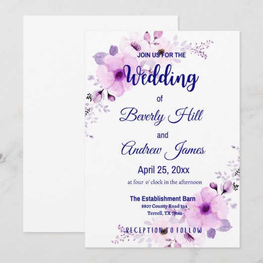 huwelijk tussen Lavender en Navy Kaart (Voorkant / Achterkant)