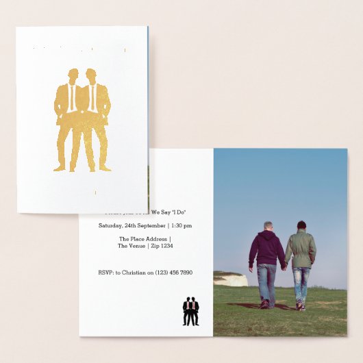 Huwelijk tussen twee bruidegoms in stropdassen folie kaarten (Display)