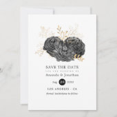 huwelijk tussen zwarte en gouden bloemen save the date (Voorkant)