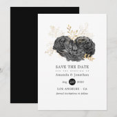  huwelijk tussen zwarte en gouden bloemen save the date (Voorkant / Achterkant)