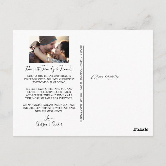 Huwelijk Uitgesteld LIEFDE IS PATIËNT Script Foto Briefkaart (Achterkant)