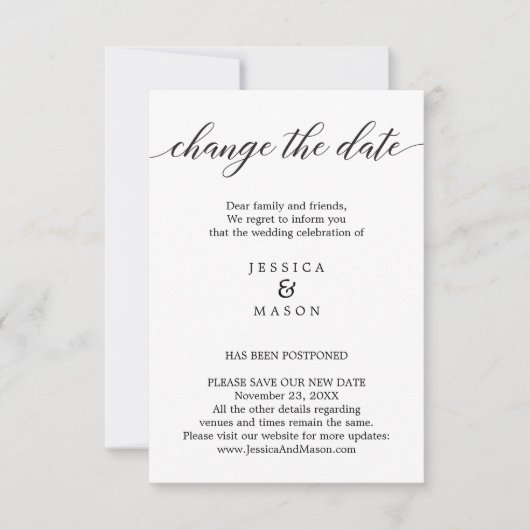 Huwelijk uitgesteld Verander de datum Nieuw Plan Kaart (Voorkant)