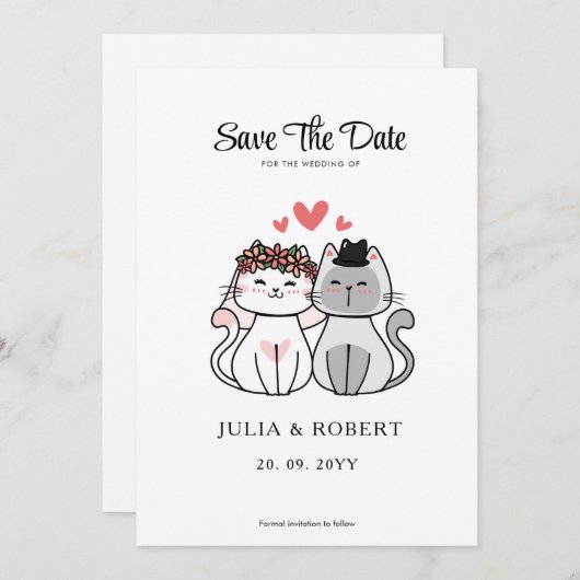 Huwelijk van Bruid en Bruidegom Cute Cat  Save The Date (Voorkant / Achterkant)