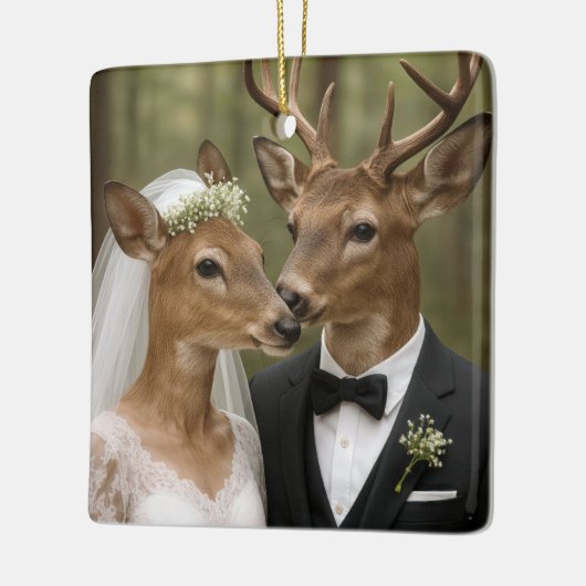 Huwelijk van herten in het bos keramisch ornament (Links)