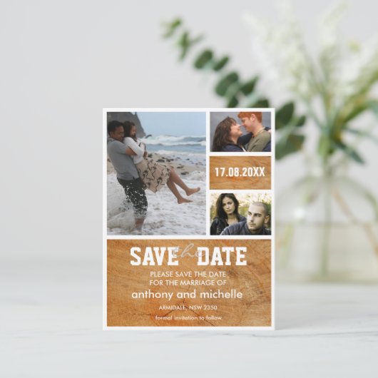 Huwelijk van het de fotoblok van de douane bewaart save the date (Staand voorkant)