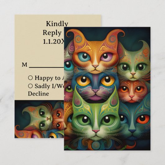 Huwelijk van katten RSVP kaartje (Voorkant / Achterkant)