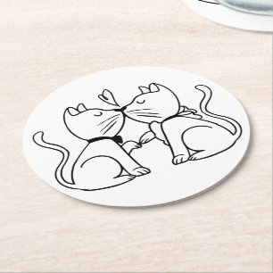 Huwelijk van Katten Zwart Witte Kitty Bruiloft Lov Ronde Kartonnen Onderzetter