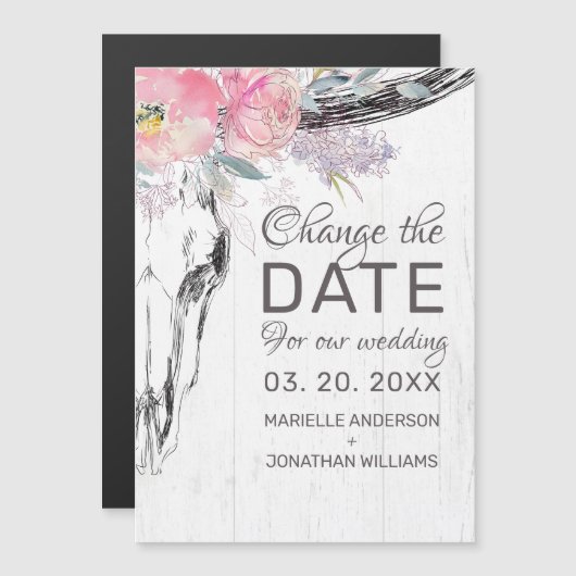 Huwelijk Verander de datum Rustieke Koe Schedel Bl (Voorkant / Achterkant)