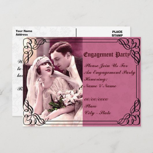 Huwelijk, verlovingsfeest uitnodiging (Voorkant / Achterkant)