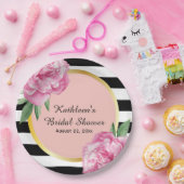 Huwelijk Vrijgezellenfeest Black Stripes Floral Gl Papieren Bordje (Feest)