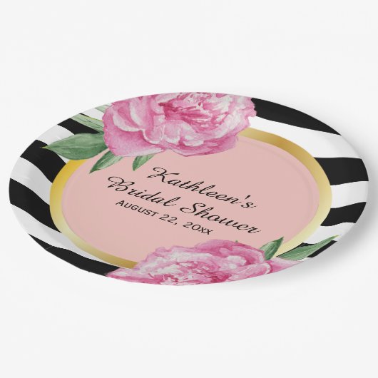 Huwelijk Vrijgezellenfeest Black Stripes Floral Gl Papieren Bordje (Gekanteld)