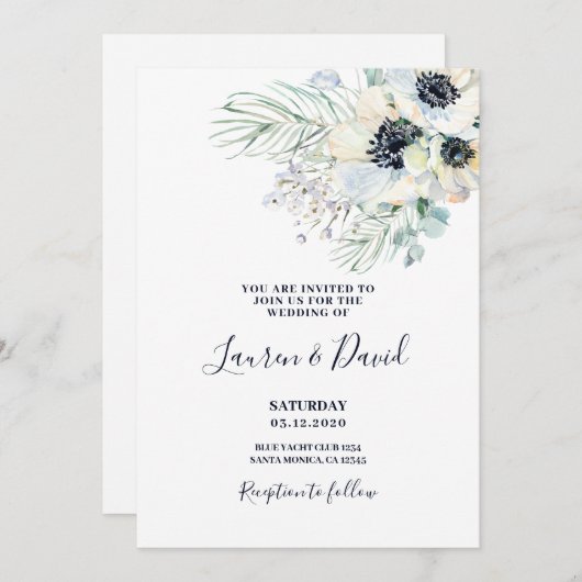 Huwelijk waterverf anemoon bloemenuitnodiging kaart (Voorkant / Achterkant)