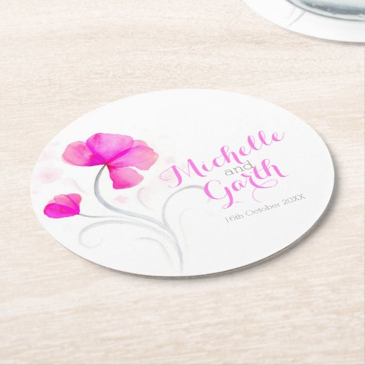 Huwelijk waterverf bloem roze papier onderzetters (Gebogen)