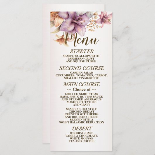 Huwelijk Waterverf Boho Roze Bloemen Elegant Menu (Voorkant / Achterkant)