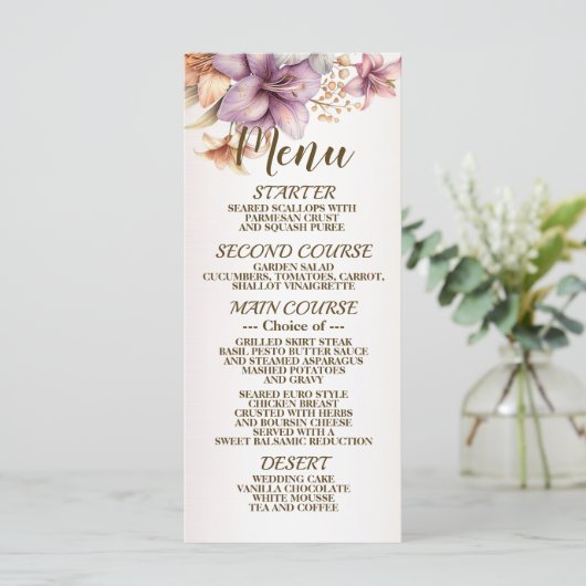 Huwelijk Waterverf Boho Roze Bloemen Elegant Menu (Staand voorkant)