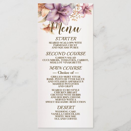 Huwelijk Waterverf Boho Roze Bloemen Elegant Menu (Voorkant)