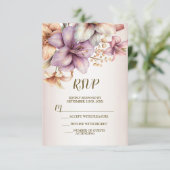 Huwelijk Waterverf Boho Roze Bloemen Elegant RSVP Kaartje (Staand voorkant)