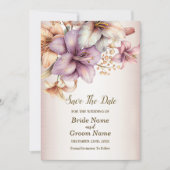 Huwelijk Waterverf Boho Roze Bloemen Elegant Save The Date (Voorkant)
