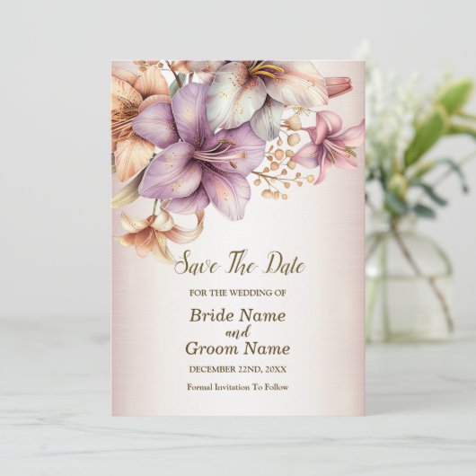 Huwelijk Waterverf Boho Roze Bloemen Elegant Save The Date (Staand voorkant)