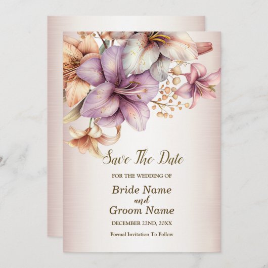 Huwelijk Waterverf Boho Roze Bloemen Elegant Save The Date (Voorkant / Achterkant)
