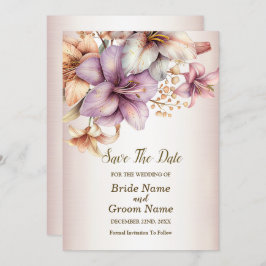 Huwelijk Waterverf Boho Roze Bloemen Elegant Save The Date