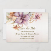 Huwelijk Waterverf Boho Roze Bloemen Elegant Save The Date (Voorkant)