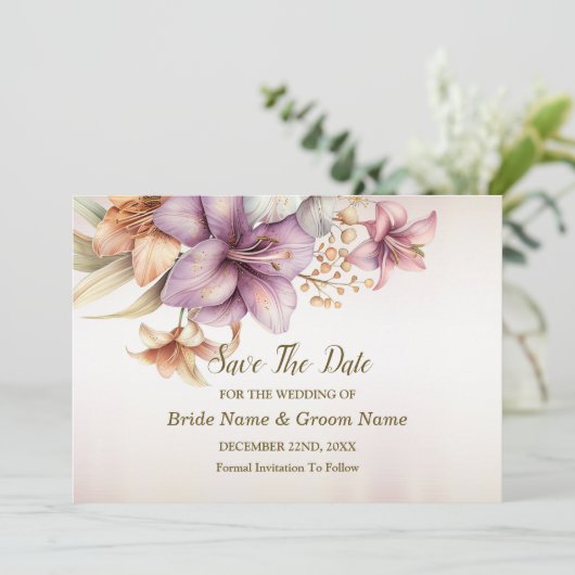 Huwelijk Waterverf Boho Roze Bloemen Elegant Save The Date (Staand voorkant)