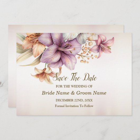 Huwelijk Waterverf Boho Roze Bloemen Elegant Save The Date (Voorkant / Achterkant)
