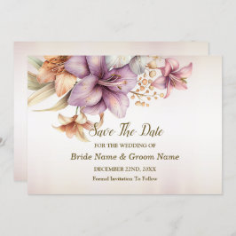 Huwelijk Waterverf Boho Roze Bloemen Elegant Save The Date